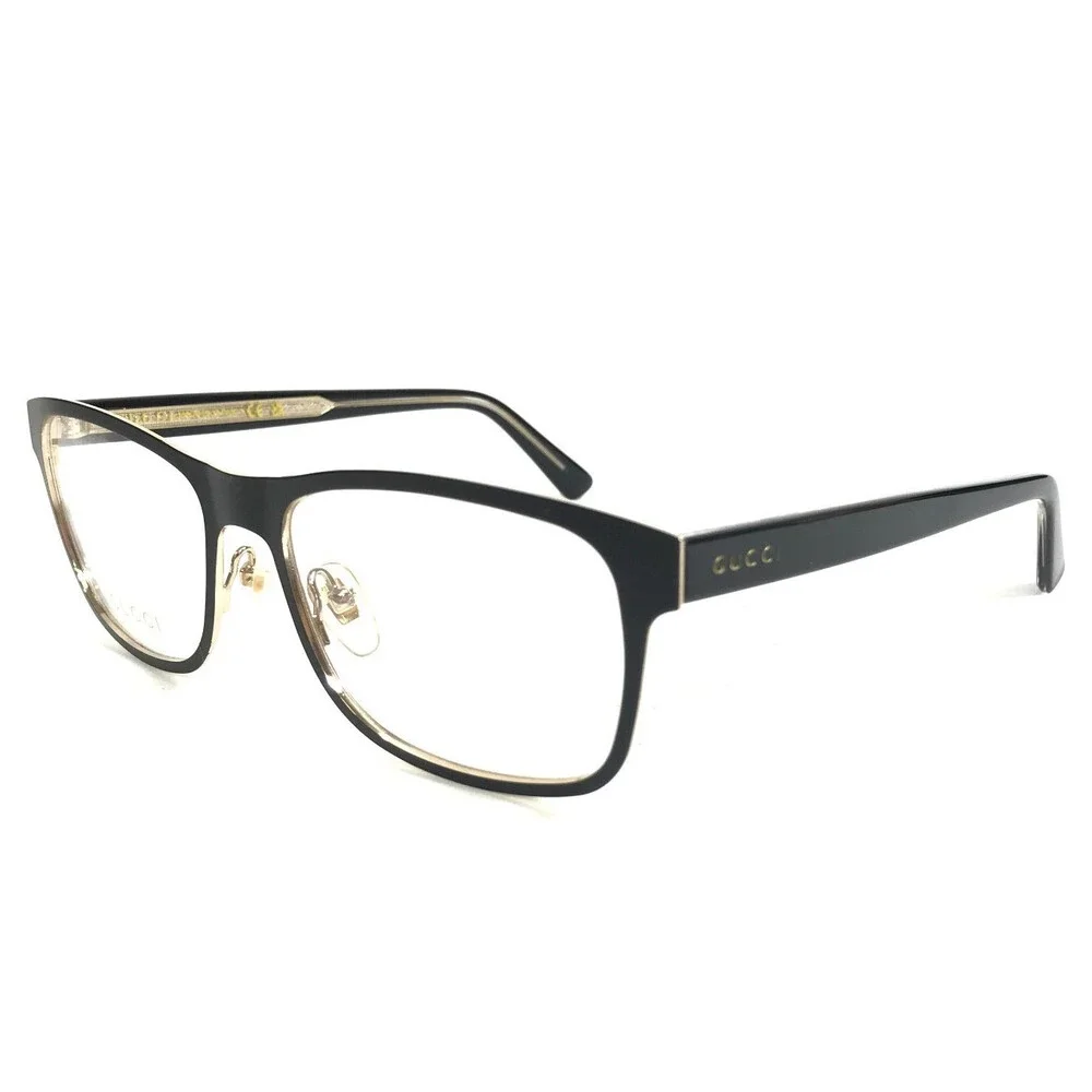 Gucci Eyeglasses Frames GG0317OZ 001 Black Gold Rectangle Full Rim 56-17-145